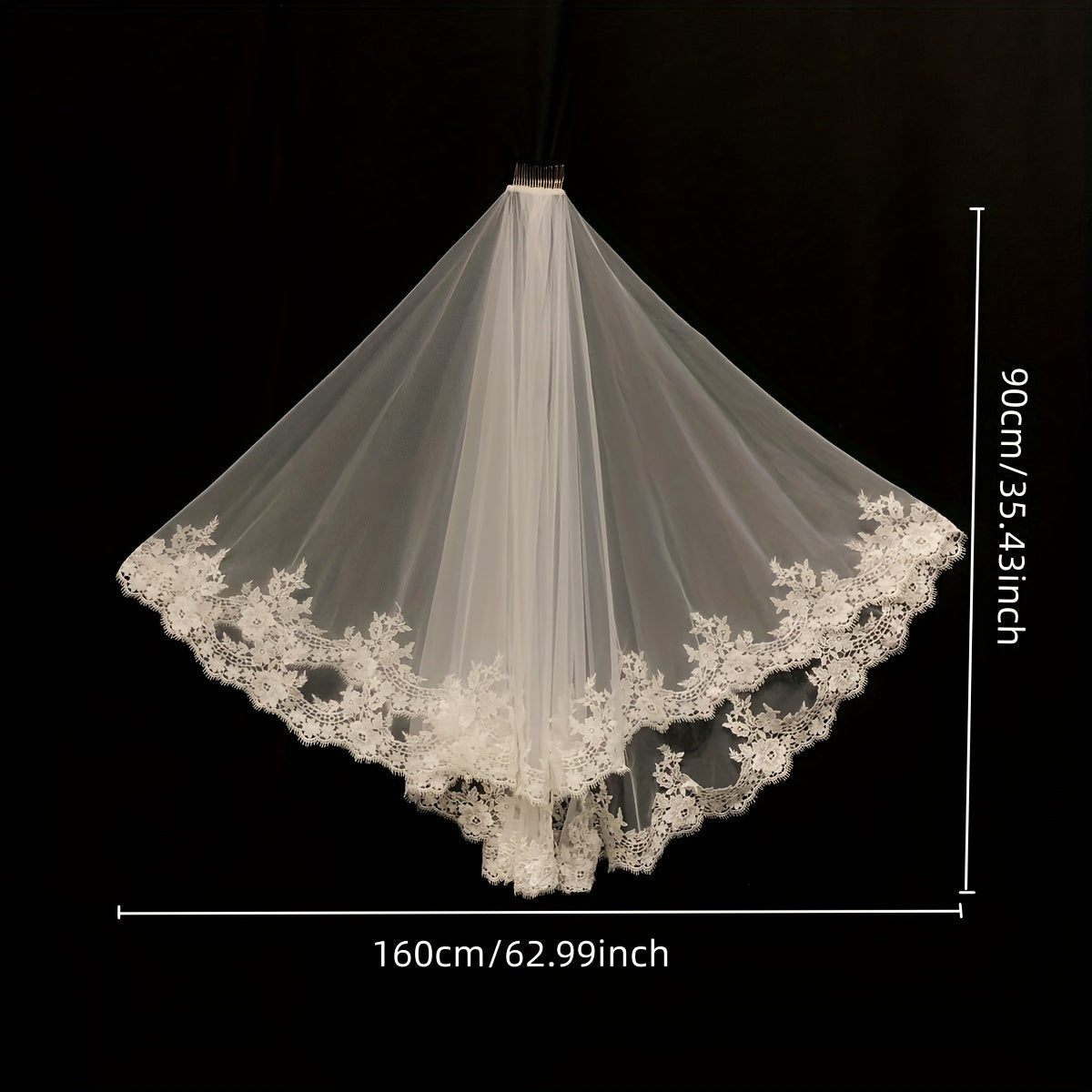 Double Layer Head Veil With Comb Floral Lace Edge Wedding Bridal Hair Accessorie