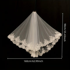 Double Layer Head Veil With Comb Floral Lace Edge Wedding Bridal Hair Accessorie