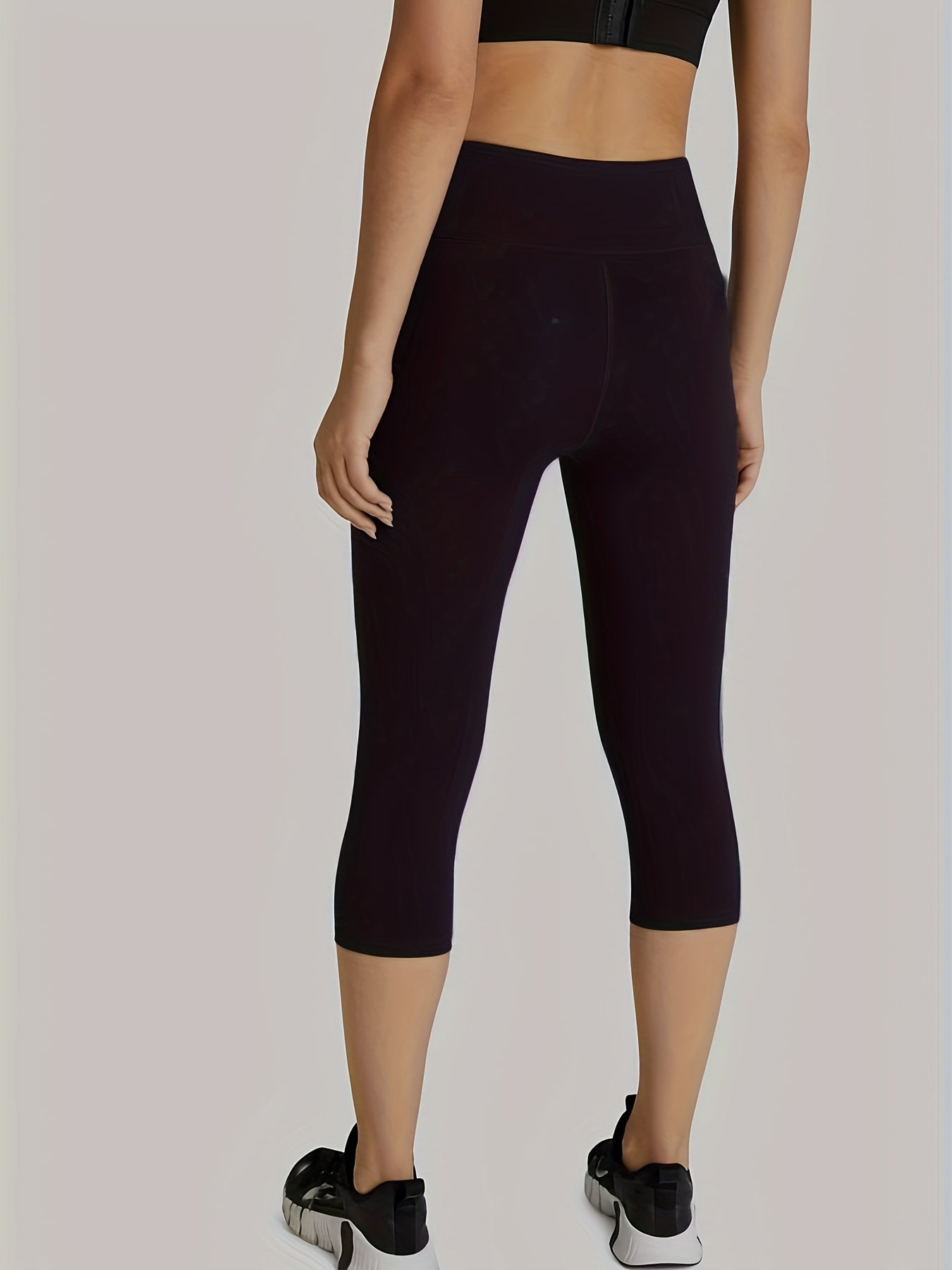 Yoga Cropped Leggings Solid High Stretch Tight Pants With Pocket