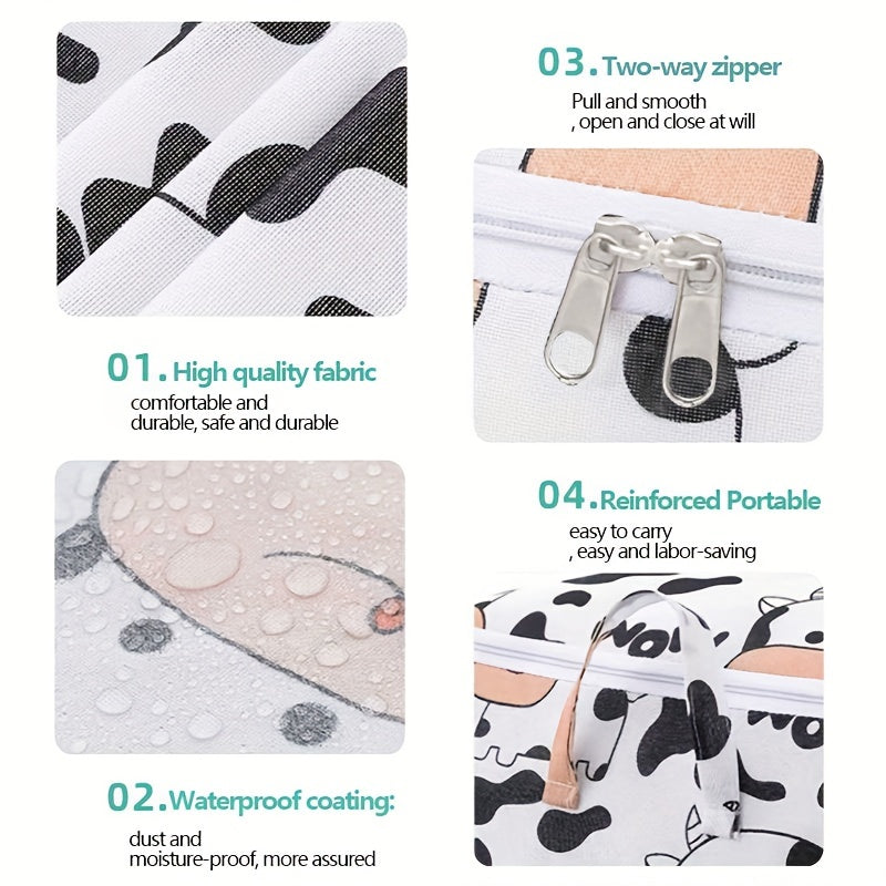 Cartoon Cow Pattern Storage Box Zipper Large Capacity Organizer