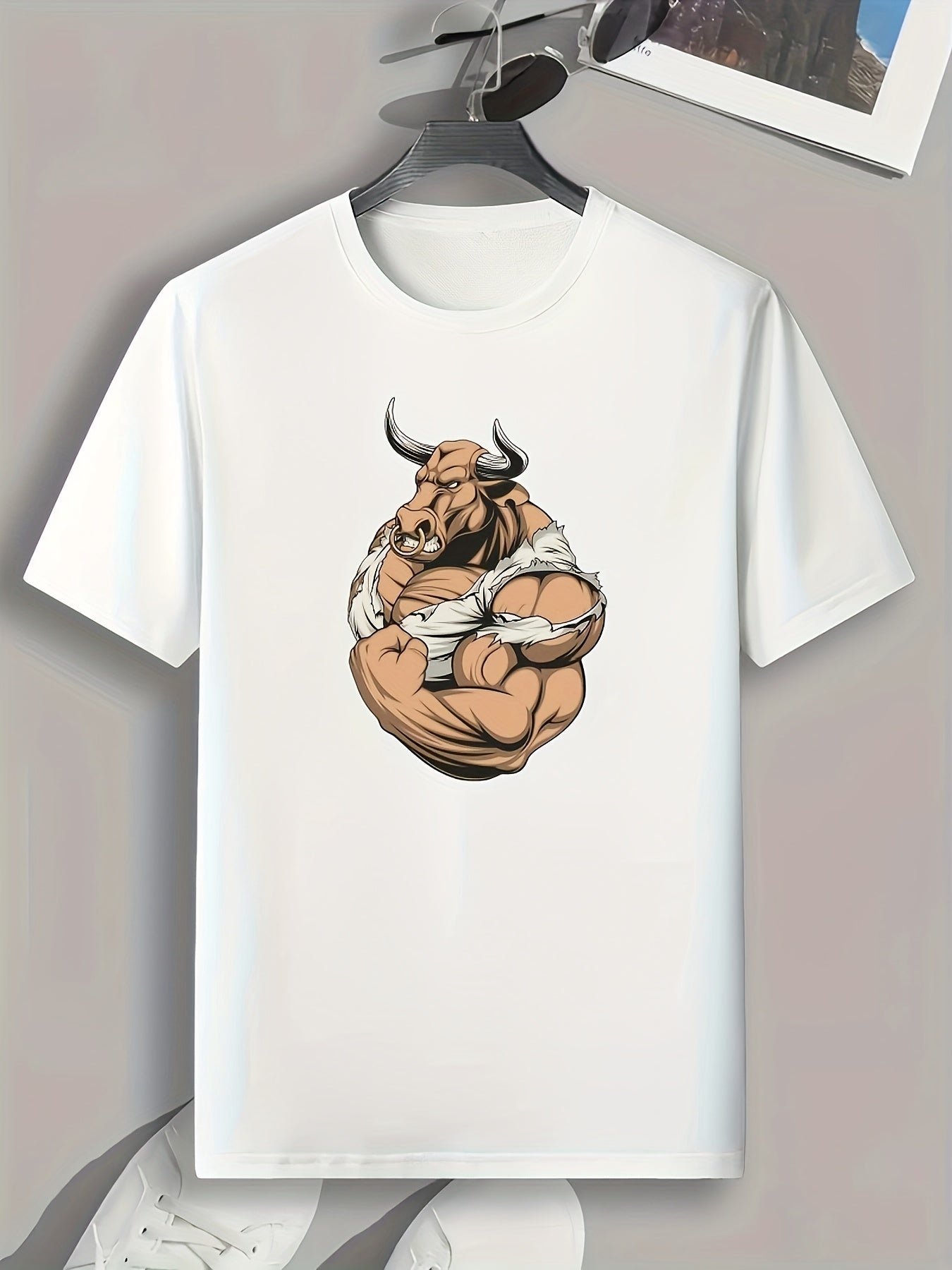 Strong Bull Print Men's Graphic T shirt Casual Comfy Tees For Summer