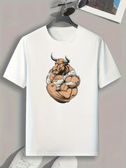Strong Bull Print Men's Graphic T shirt Casual Comfy Tees For Summer