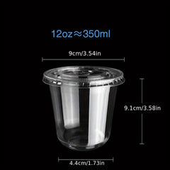 50 Disposable Plastic Cups & Lids for Drinks & Desserts Christmas Party