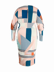 Geo Print Lantern Sleeve Bodycon Dress