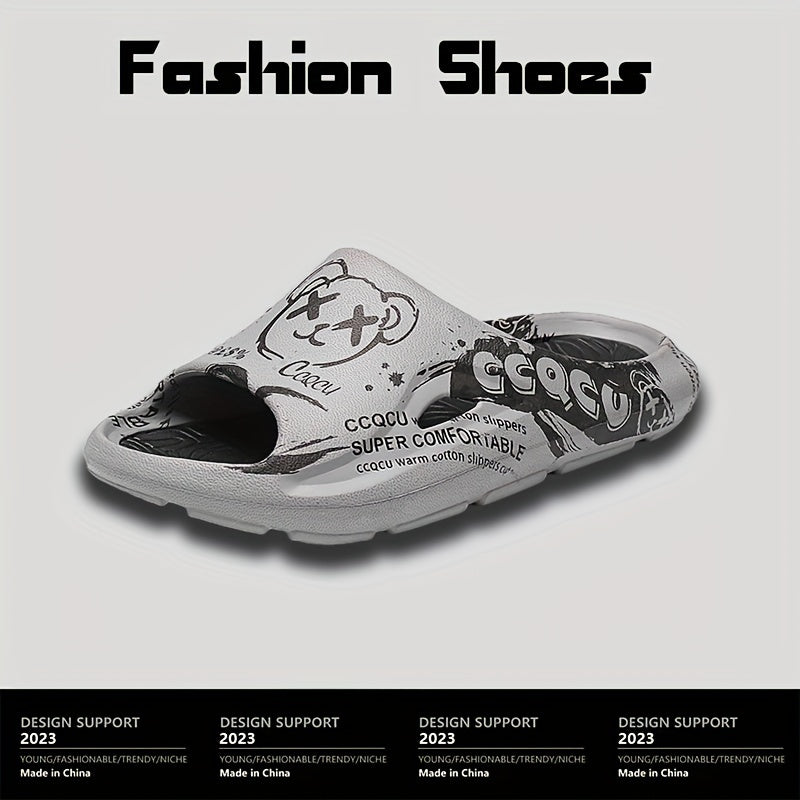 Men's Anime Print Non Slip Platform Slides Soft Sole Cloud Slides