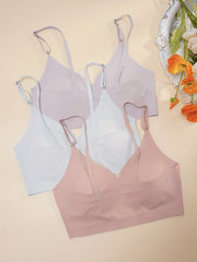 3pcs Seamless Wireless Bras Comfy & Breathable Women's Intimates