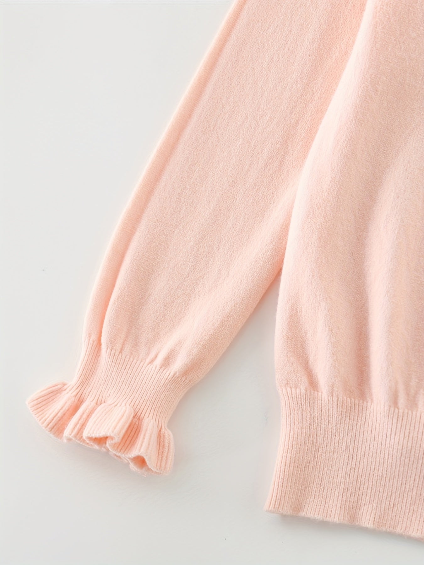 Girls Bow Front Flounce Cuffs Long Sleeve Sweater Top