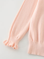 Girls Bow Front Flounce Cuffs Long Sleeve Sweater Top