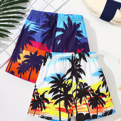 2pcs Boys Trees Print Shorts for Vacation Beach Kids Summer Clothes