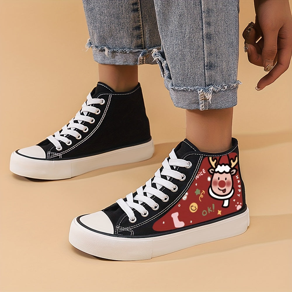 Christmas Reindeer Print Flat Chunky Sneakers