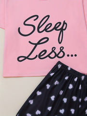 Letter Print Pajamas Set Short Sleeve Top & Shorts Women's Sleepwear