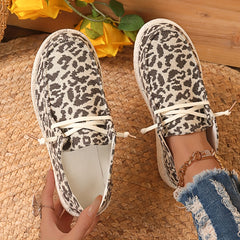 Leopard Print Women's Skate Shoes Lace Up Canvas Shoes