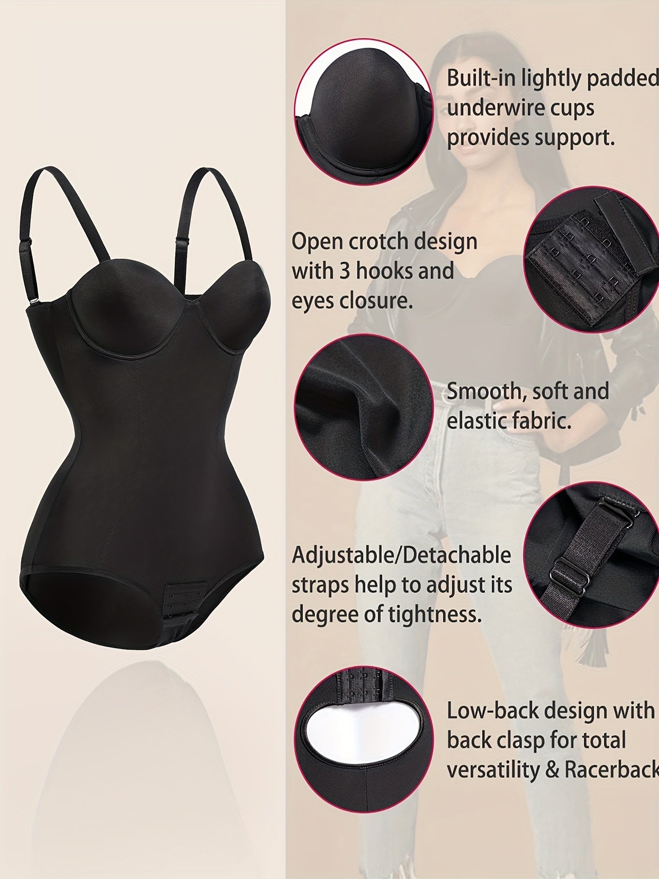 Tummy Control Bodysuit Backless Body Shaper Women's Underwear