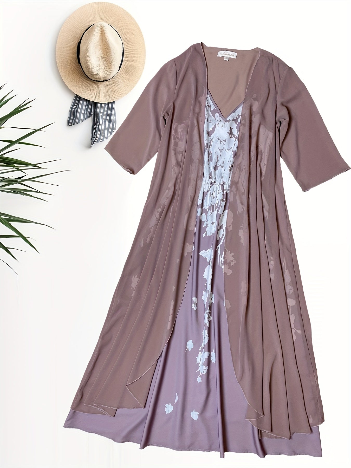 Two Piece Dress Set Cover Up & Floral Print Dress Women's Clothing
