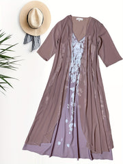 Two Piece Dress Set Cover Up & Floral Print Dress Women's Clothing