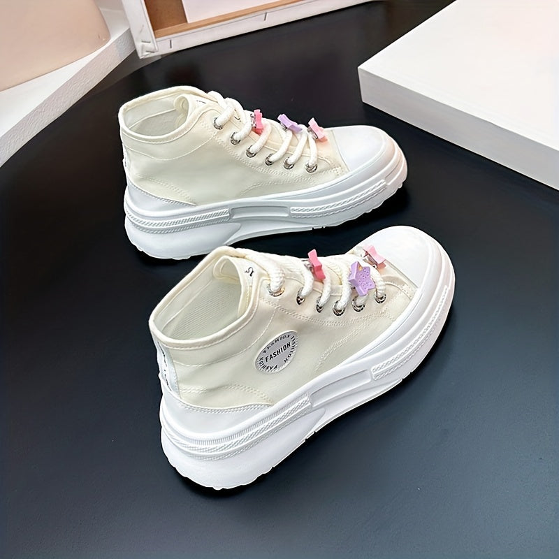 Women's Star Decor High Top Sneakers Lace Up Platform Skate Shoes