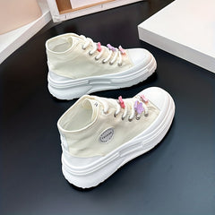 Women's Star Decor High Top Sneakers Lace Up Platform Skate Shoes
