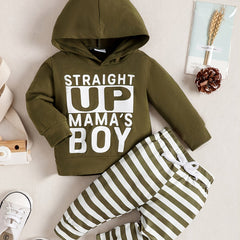 2pcs Boys Hoodies Sweatpants Set Letter Print Long Sleeve Hooded Sweatshirt Stri