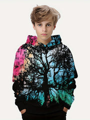 Tree 3D Print Boys Casual Hooded Sweatshirt For Spring Fall