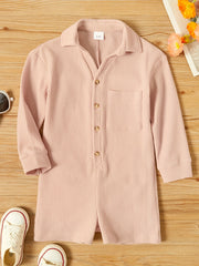 Baby Girls Cotton Linen Rompers Collared Long Sleeve Shorts Romper