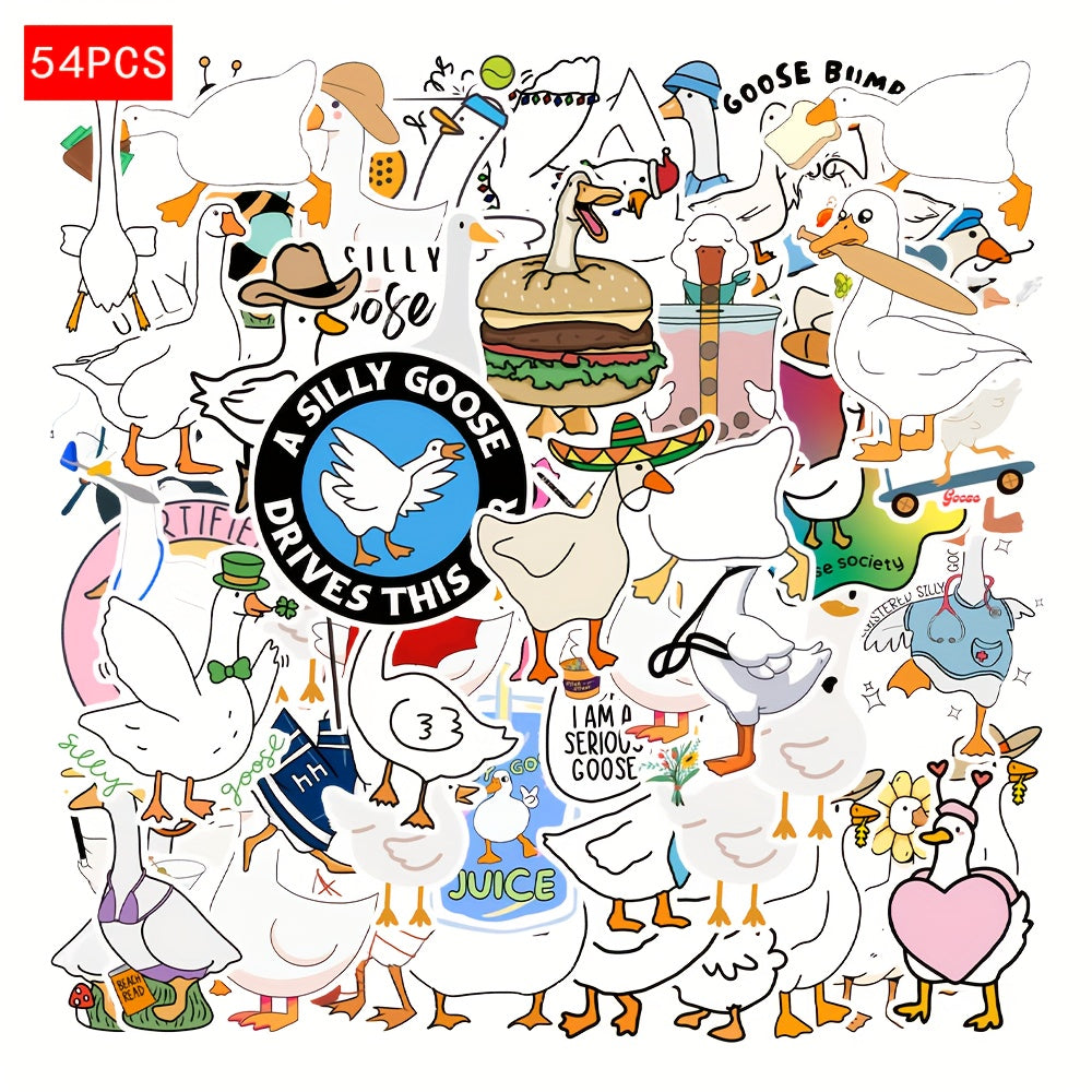 54pcs Funny Goose Stickers, Silly Goose Drives This, Hats Burgers Construction