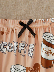 Summer Women's Donut Print Pajamas Set Suspenders Top & Cozy Shorts