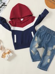 Boys Block Hooded Sweatshirt & Denim Jeans Set
