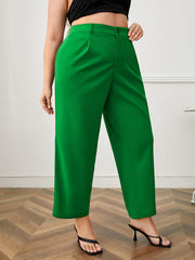 Plus Size Button Front Straight Leg Trousers