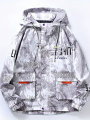 Men's Robot & Letter Print Windproof Jacket