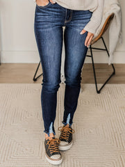 Ripped Button Fly Skinny Washed Jeans