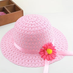 Girls Floral Straw Sun Hat Lightweight Sunscreen Breathable Cap for Kids