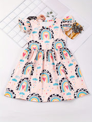 Girls Casual Rainbow Print Dress Summer Kids Clothes
