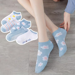 5 Pairs Floral Print Low Cut Ankle Socks Women's Stockings