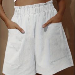 Boho Dual Pockets Wide Leg Shorts Casual Elastic Smocked Waist Shorts