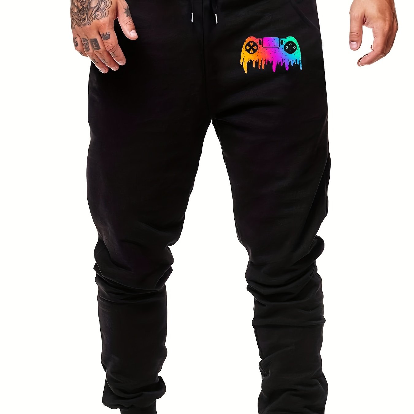 Gamepad Print Men's Sweatpants Drawstring Pockets Jogger Loose Casual Pants