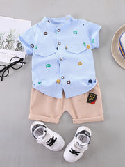 Baby Boys Bear Print Casual Outfit Shirt & Shorts