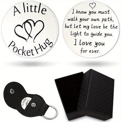 Pocket Hug Token Leather Keychain Men Birthday Christmas Boy Girl Valentines Son
