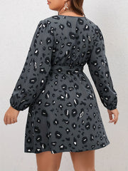 Leopard Print Long Sleeve Mini Dress With Belt