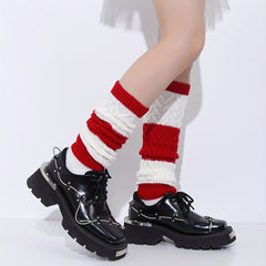 Colorblock Knitted Leg Warmers Christmas Warm Knee High Socks
