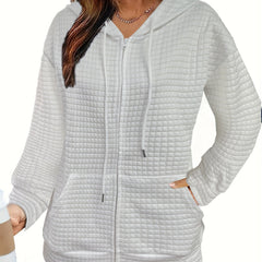 Solid Zip Up Hoodie Casual Long Sleeve Drawstring Hoodies Sweatshirt