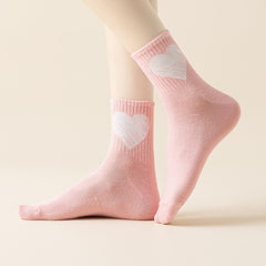 Heart Print Mid Tube Socks, 6 Pairs