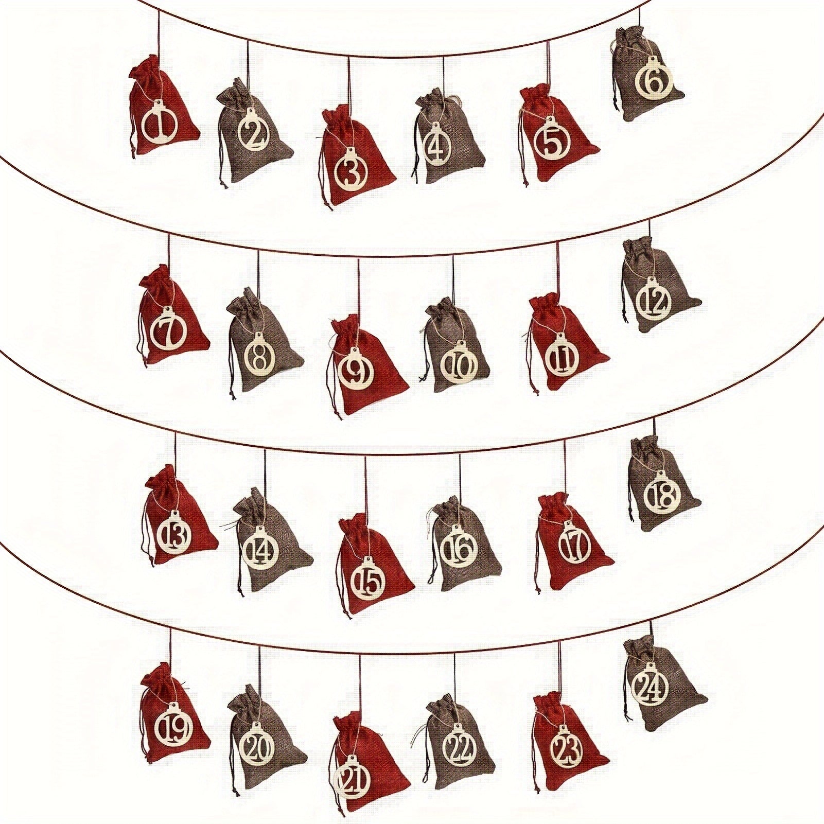 24 Christmas Countdown Bags Advent Calendar Burlap Bags With Wooden Labels