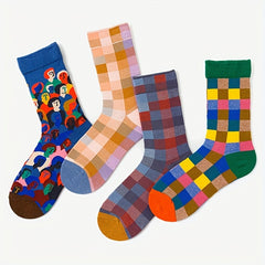 Colorblock Plaid Socks Comfy & Funny Mid Tube Socks Women's Stockings
