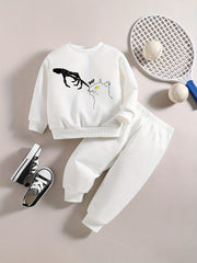 Skull Kitty Graphic Halloween Outfit Baby Boy Casual Set
