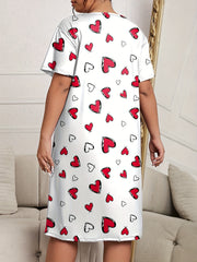 Casual Nightdress Women's Plus Heart Print Short Sleeve Medium Stretch