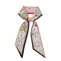 2pcs Floral Block Skinny Scarf Long Ribbon Neckerchief Twilly Scarf