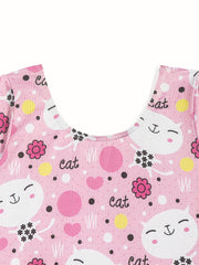 Girl's Cartoon Cat Gymnastics Long Sleeve Leotard