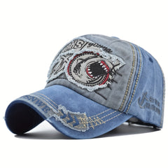Shark 3D Embroidery Baseball Cap Distressed Patch Dad Hats