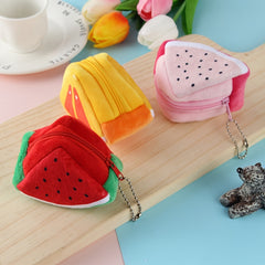 Girls Cartoon Fruit Plush Coin Purse Mini Zipper Wallet Pendant