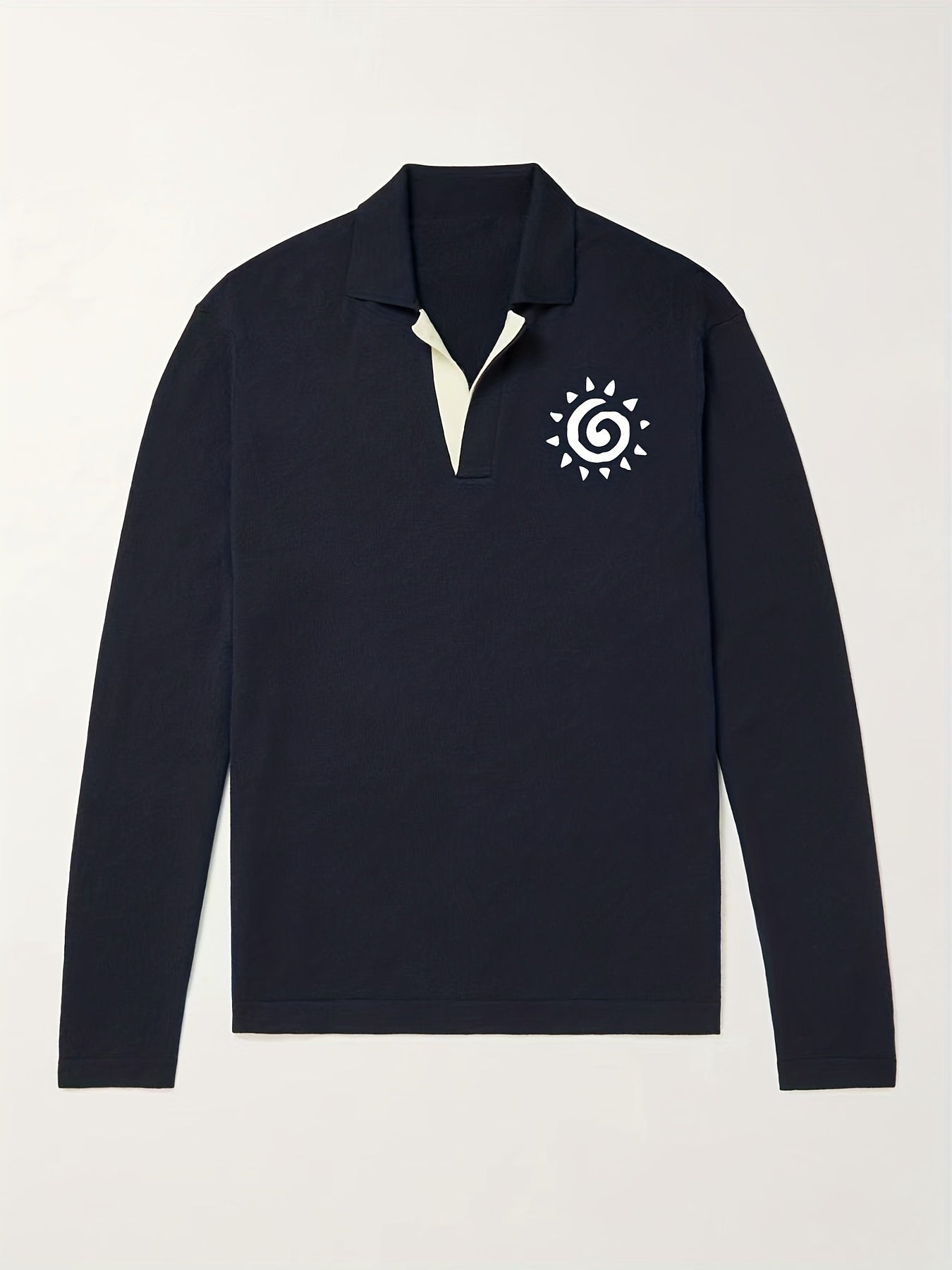Sun Pattern Knit Polo Shirt Men's Casual Lapel Middle Stretch